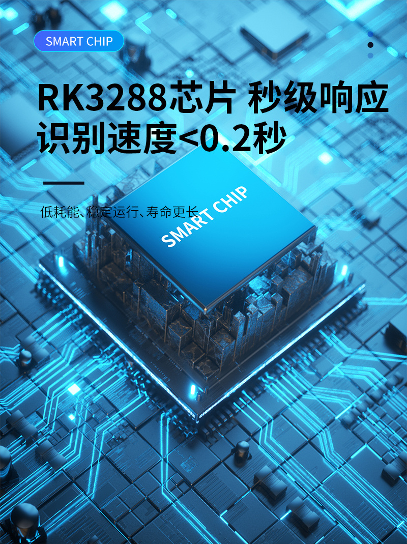 RK3288芯片,秒級響應(yīng),識別速度<0.2秒,低功耗、穩(wěn)定運(yùn)行、壽命長